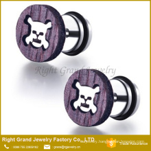 Stainless steel Skull Wood Inlay Fake Cheater Plugs Fake Ear Tunnel